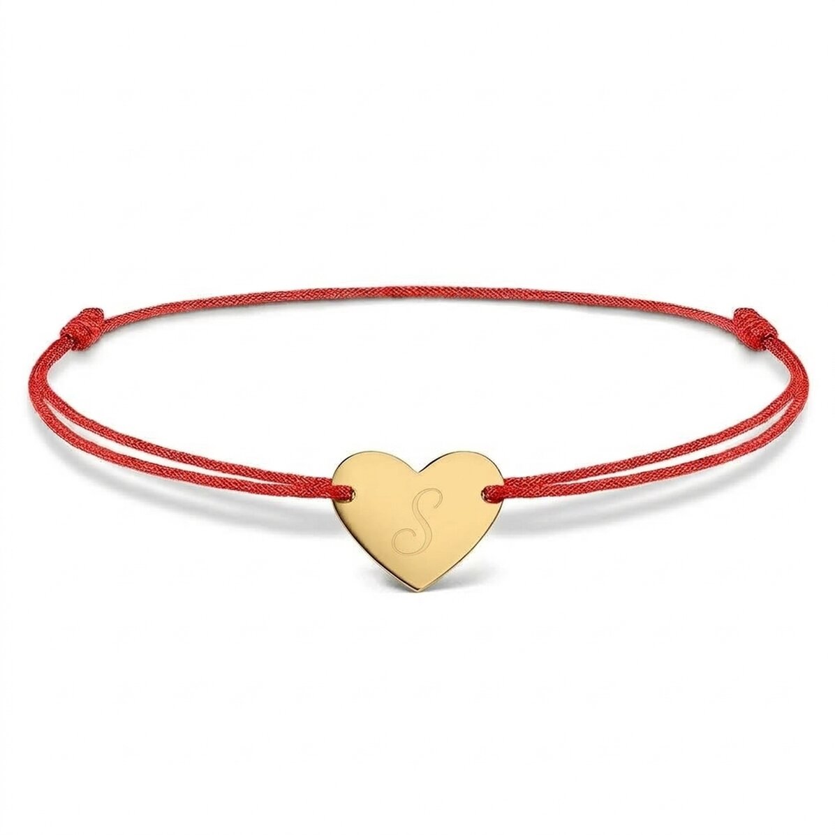 Braccialetto con cordoncino personalizzato - cuore 12x10 mm - oro 14 carati - modello con iniziale