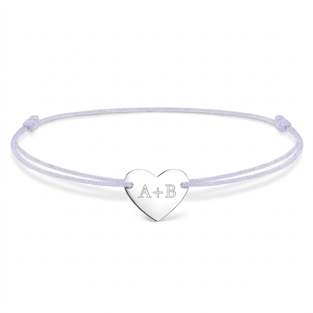 Braccialetto con cordoncino personalizzato - cuore 12x10 mm - argento 925 - Tu e io