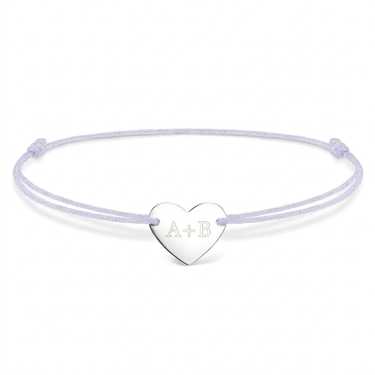 Braccialetto con cordoncino personalizzato - cuore 12x10 mm - argento 925 - Tu e io