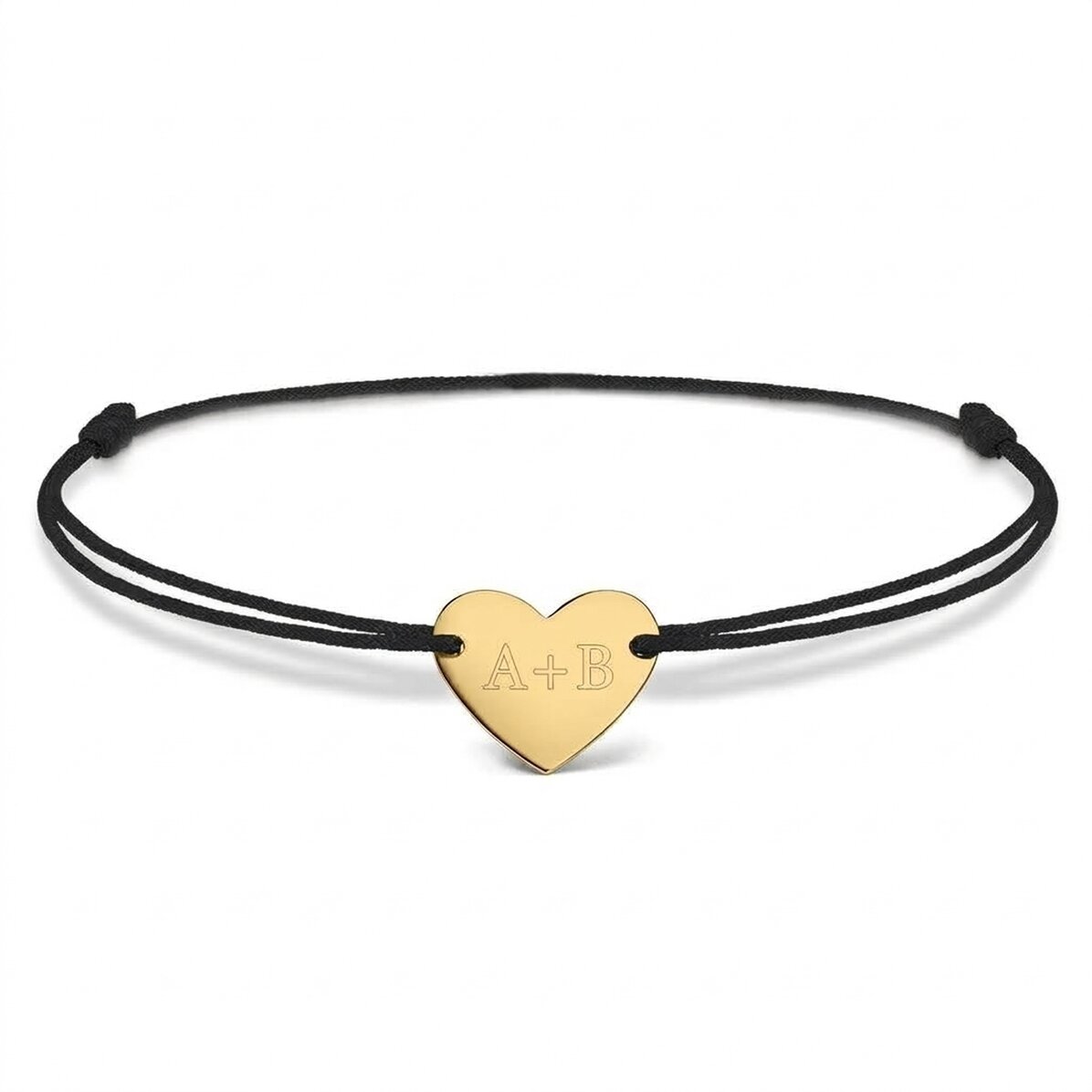 Braccialetto con cordoncino personalizzato - cuore 12x10 mm - oro 14 carati - Tu e io