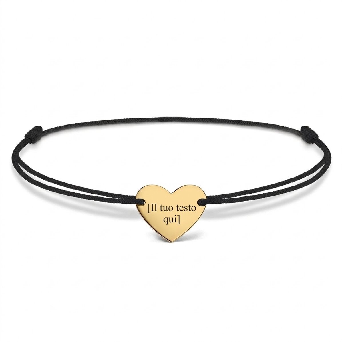Braccialetto con cordoncino personalizzato - cuore 12x10 mm - oro 14 carati - Tu e io