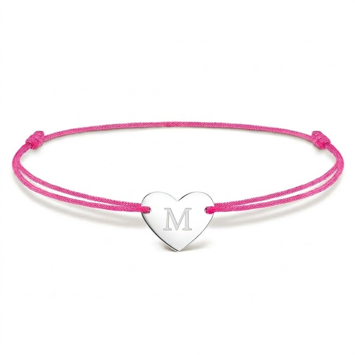 Braccialetto con cordoncino personalizzato - cuore 12x10 mm - argento 925 - modello con iniziale 4