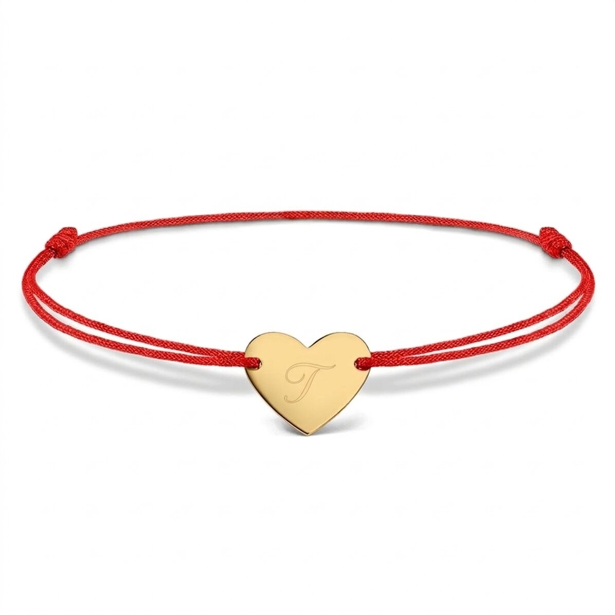 Braccialetto con cordoncino personalizzato - cuore 12x10 mm - argento 925 - modello con iniziale 5
