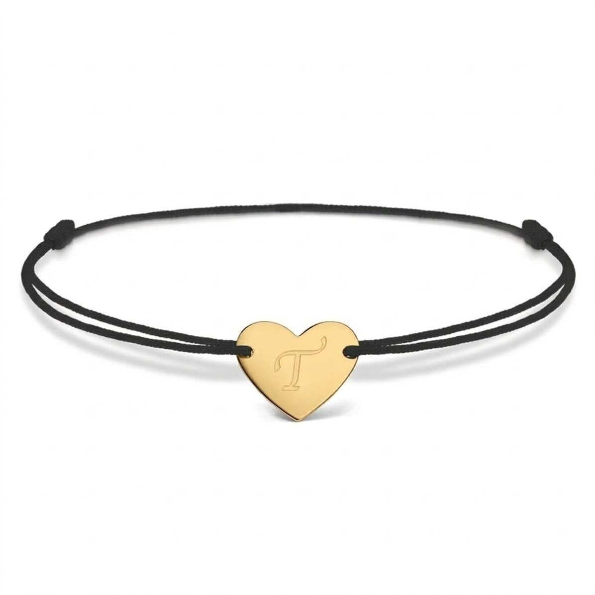 Braccialetto con cordoncino personalizzato - cuore 12x10 mm - argento 925 - modello iniziale 6