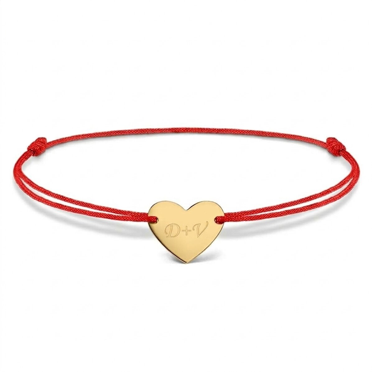 Braccialetto con cordoncino personalizzato - cuore 12x10 mm - oro 14 carati - Modello "Tu e io" n. 3