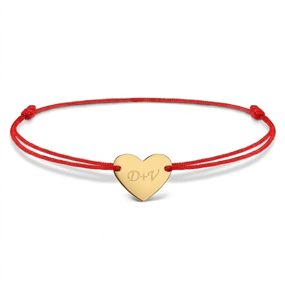 Braccialetto con cordoncino personalizzato - cuore 12x10 mm - oro 14 carati - Modello "Tu e io" n. 3