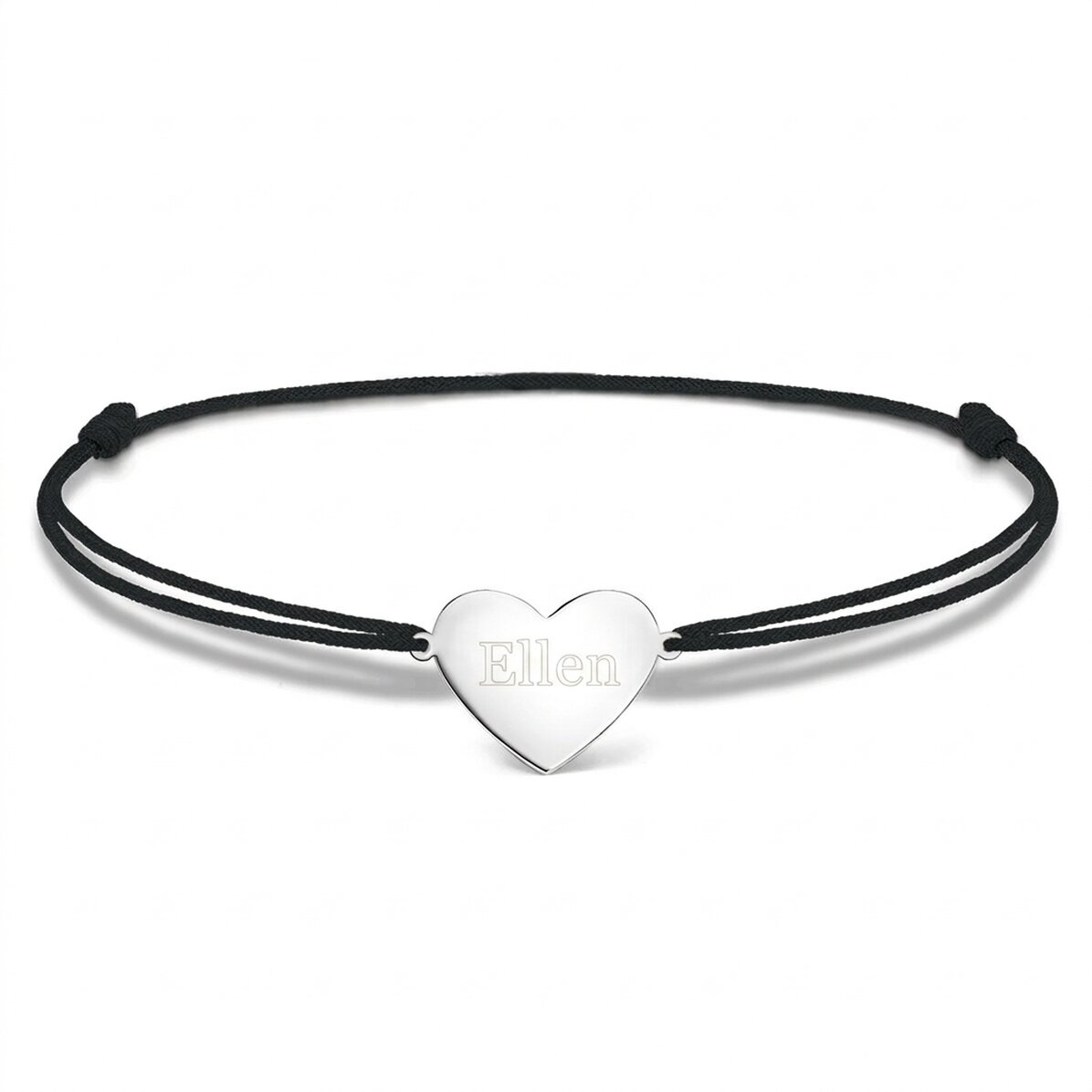 Braccialetto con cordoncino personalizzato - cuore 15x13 mm - argento 925 - Nome