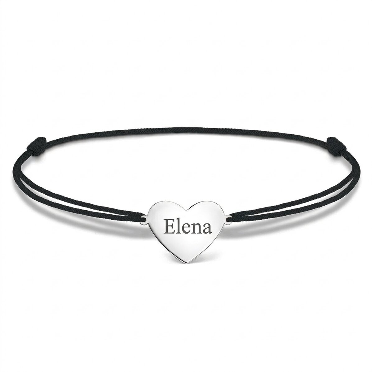 Braccialetto con cordoncino personalizzato - cuore 15x13 mm - argento 925 - Nome