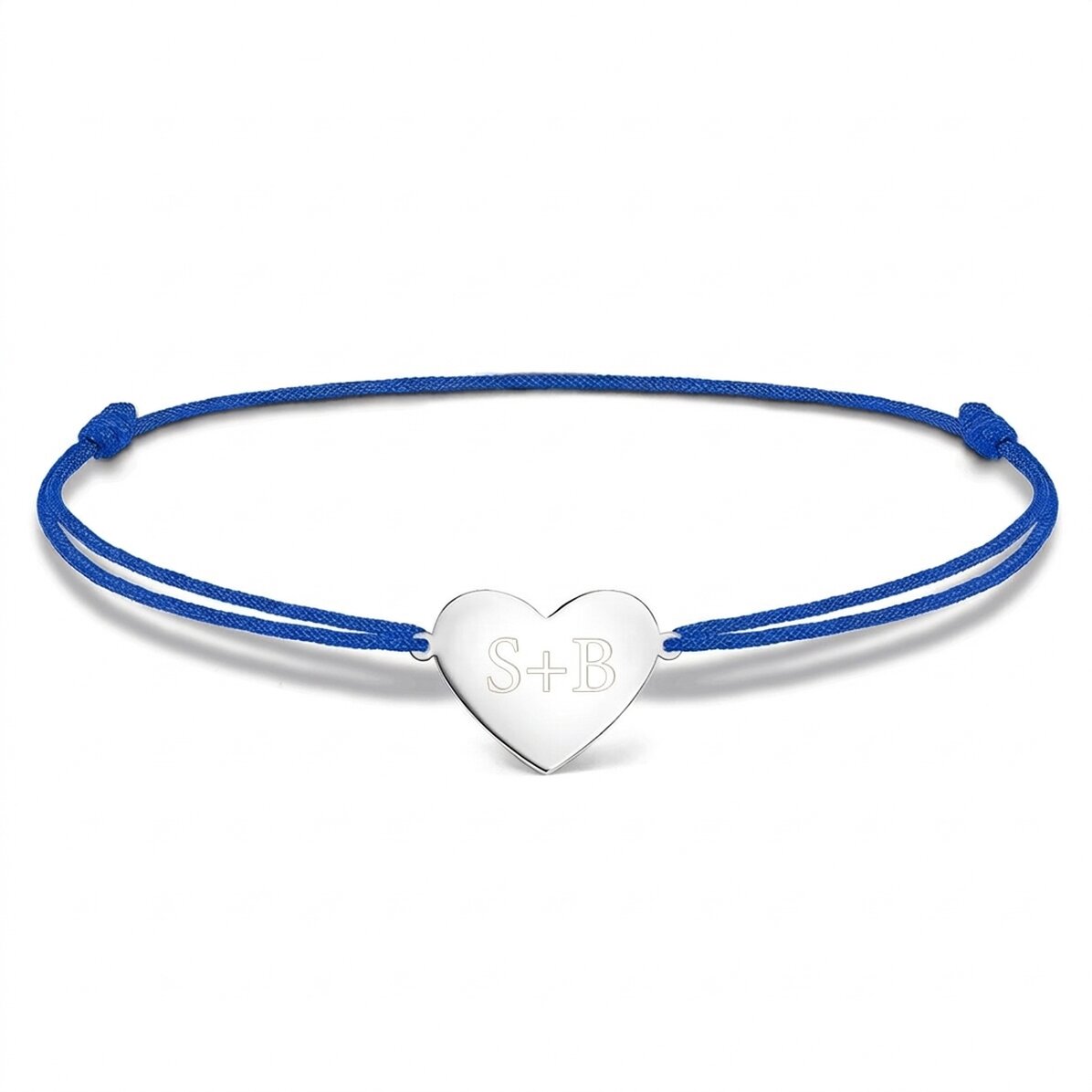 Braccialetto con cordoncino personalizzato - cuore 15x13 mm - argento 925 - 2 iniziali