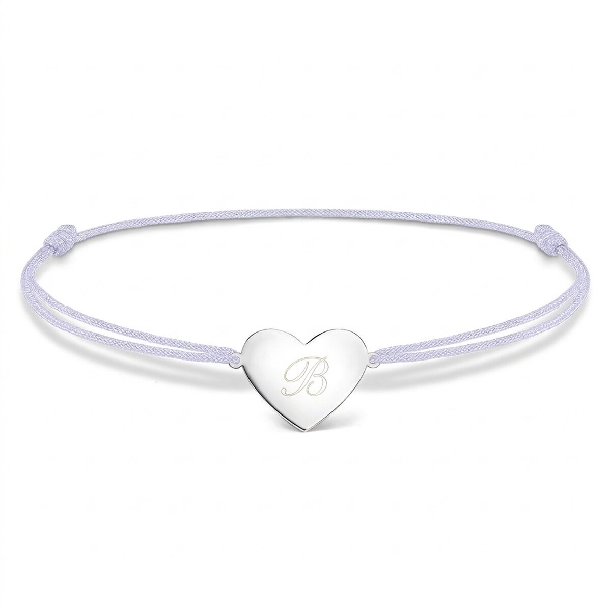 Braccialetto con cordoncino personalizzato - cuore 15x13 mm - argento 925 - Iniziale