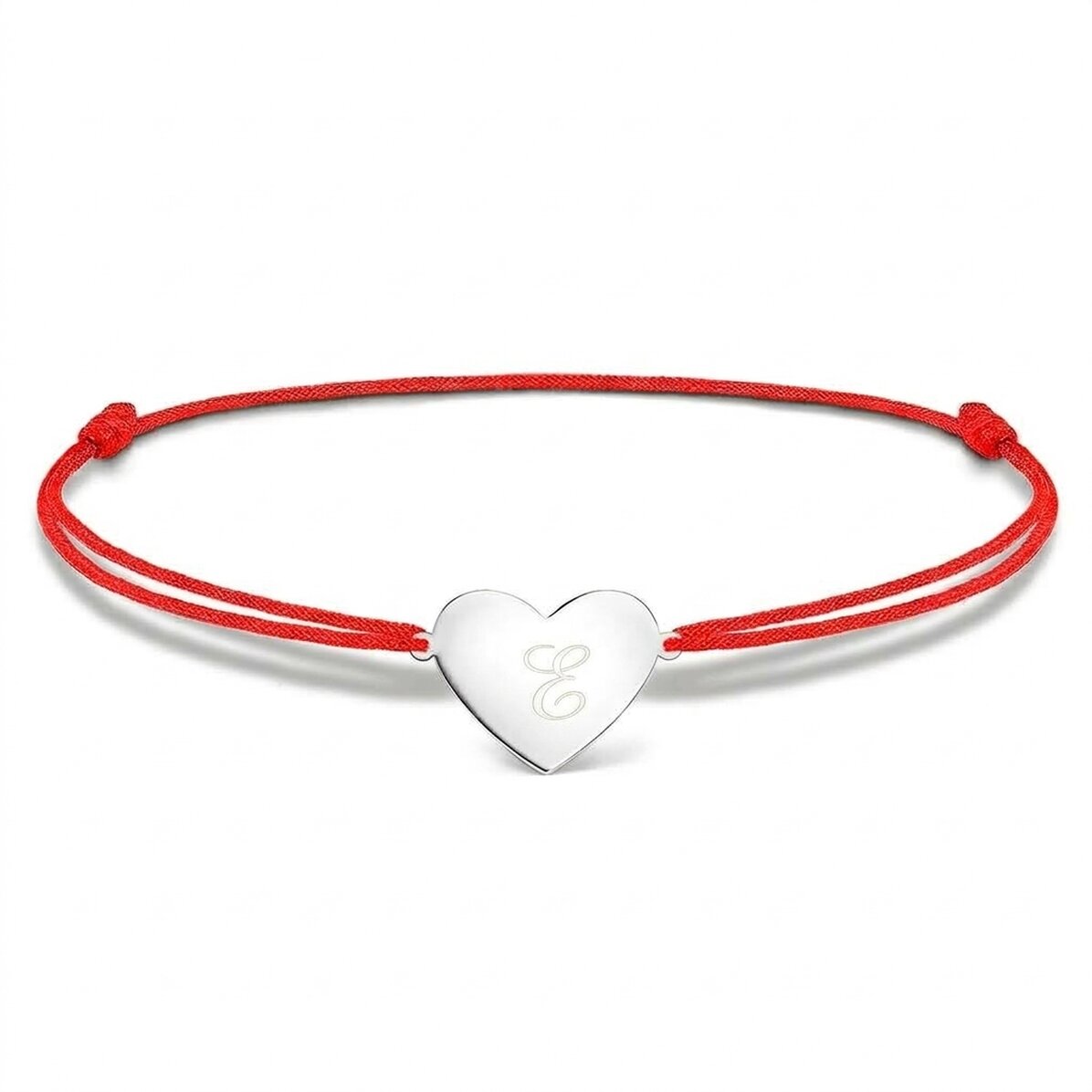 Braccialetto con cordoncino personalizzato - cuore 15x13 mm - argento 925 - Iniziale 2