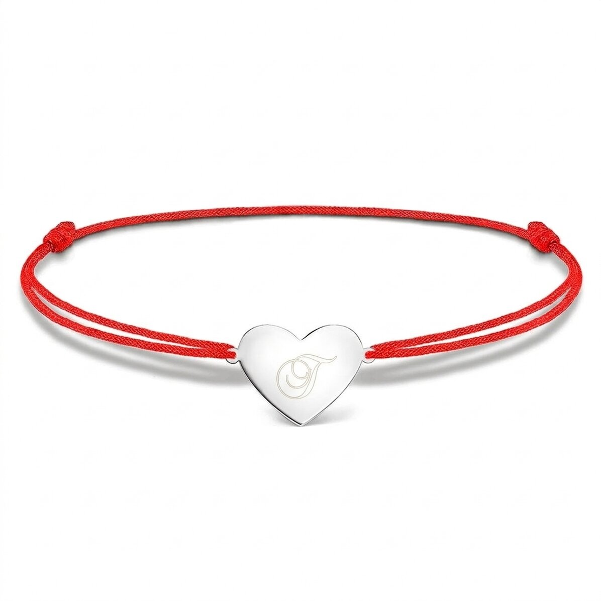 Braccialetto con cordoncino personalizzato - cuore 15x13 mm - argento 925 - Iniziale 2