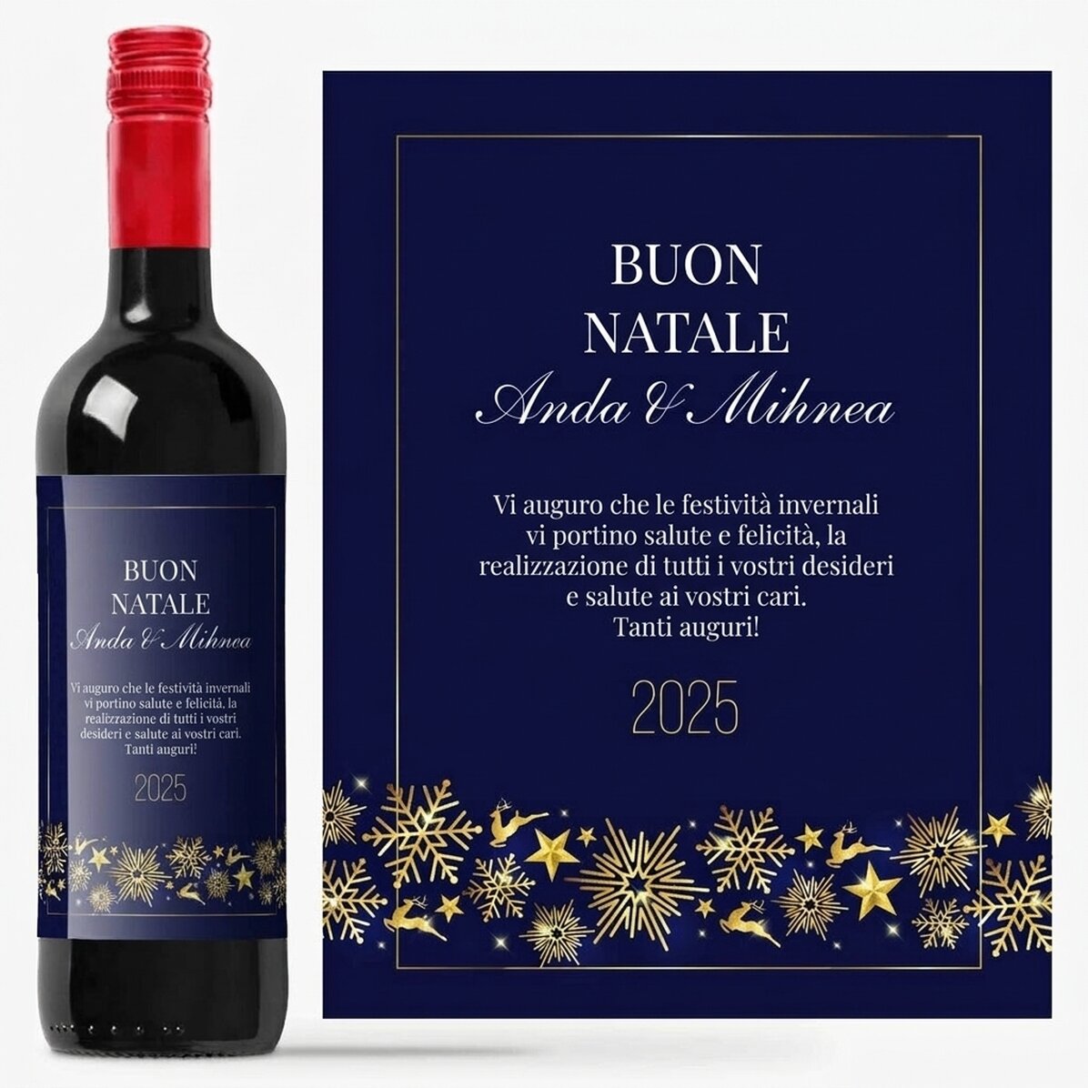 Vino personalizzato con scritta - Golden Snowflakes