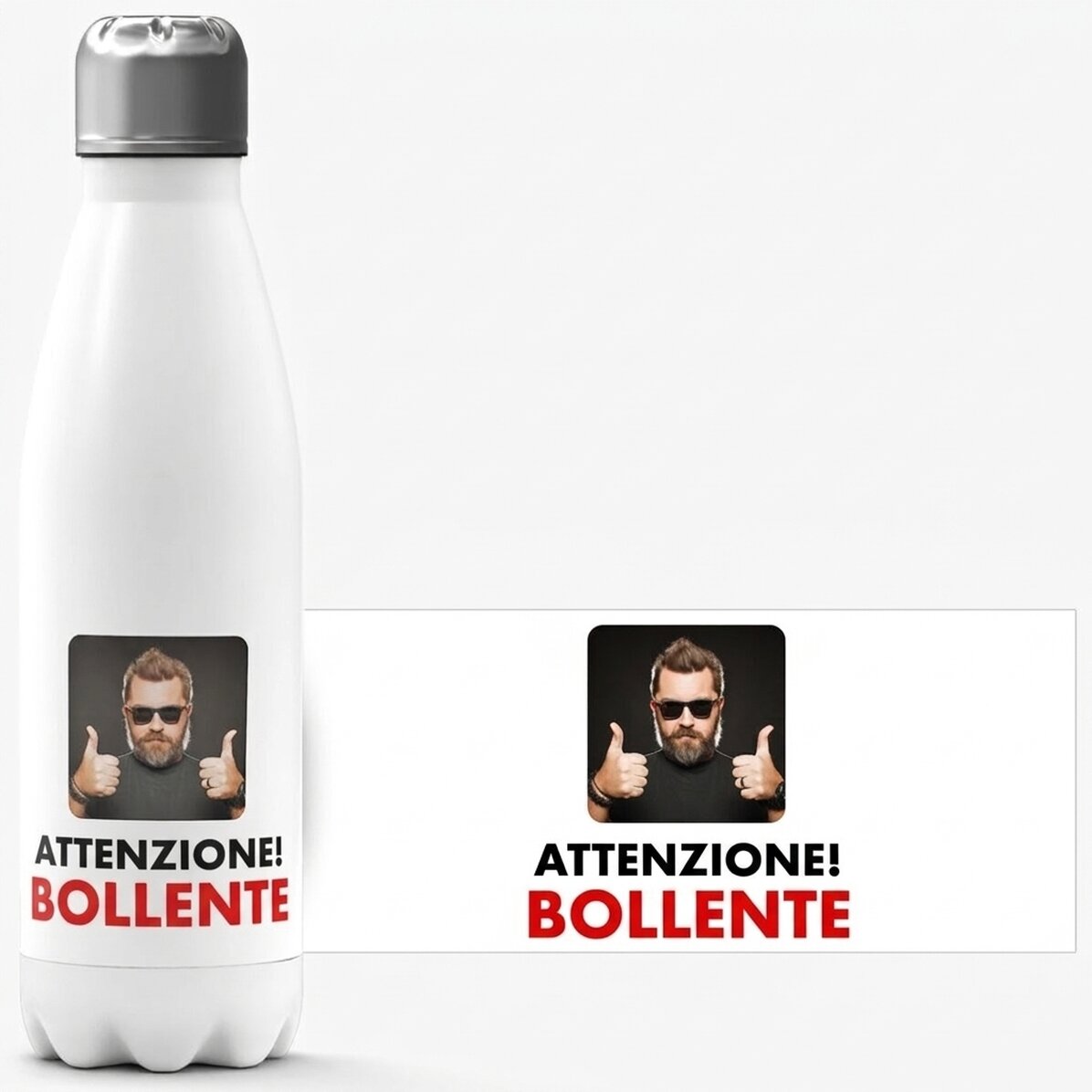 Tazza termica con base bianca personalizzata con una foto e un testo - Fierbinte