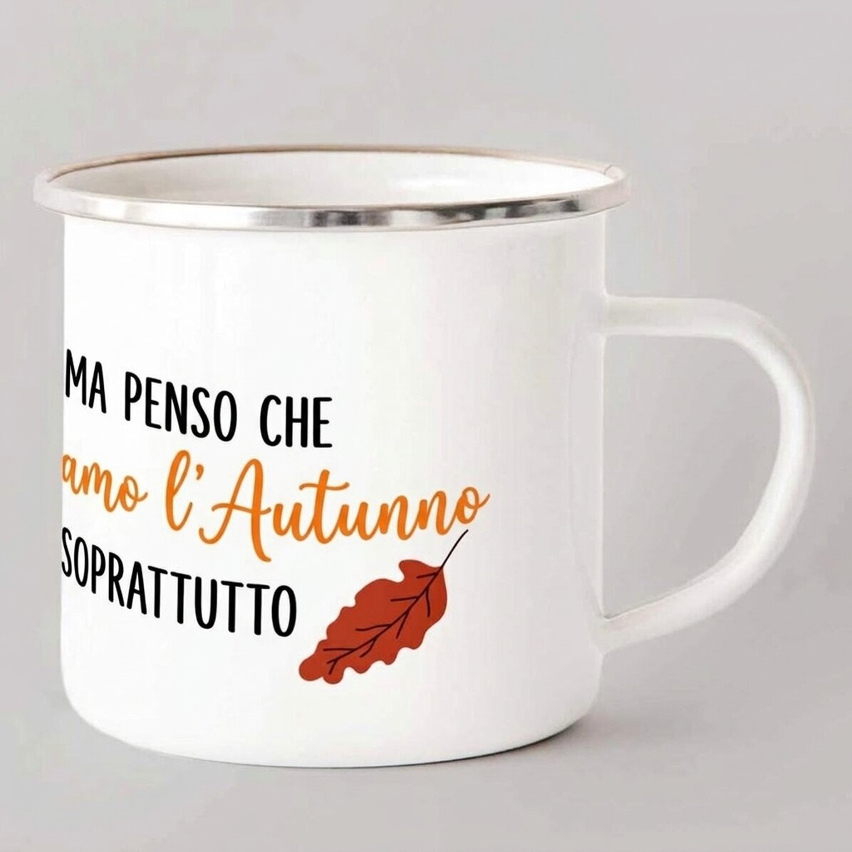Tazza in metallo smaltato con scritta - I love fall