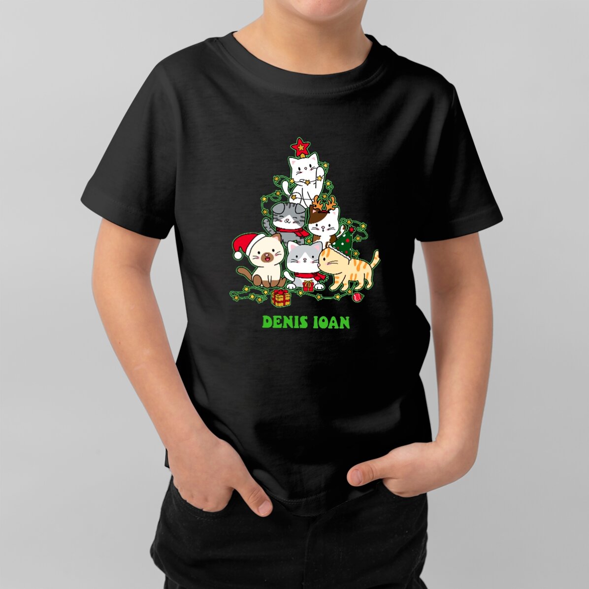 Maglietta in cotone per bambini personalizzata con scritta - Catmas tree