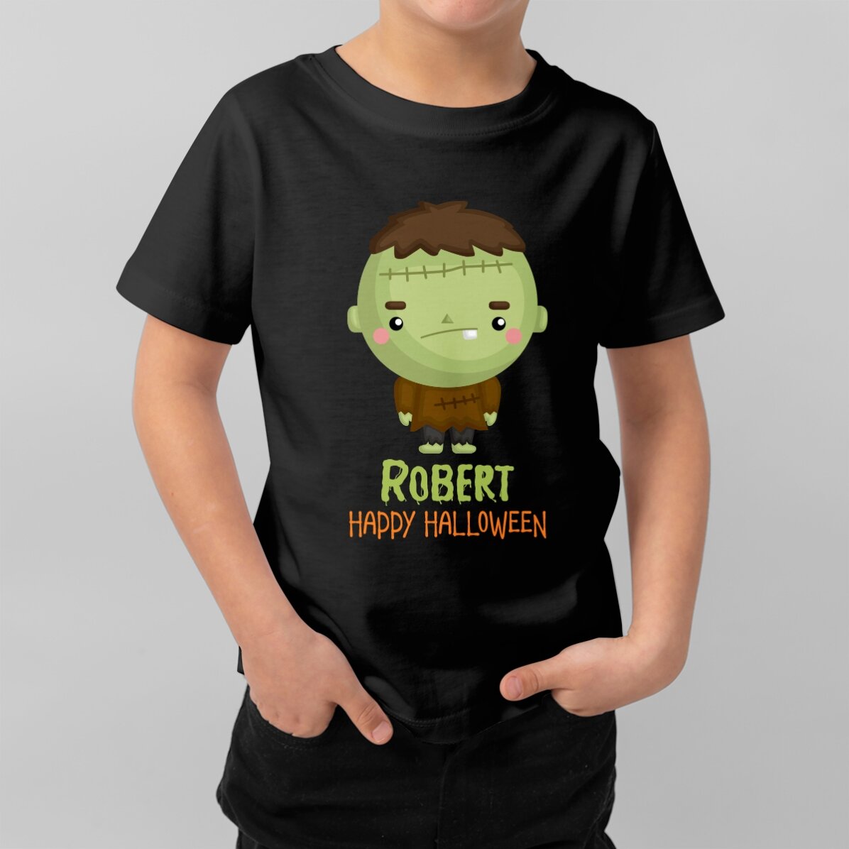 Maglietta in cotone per bambini personalizzata con scritta - Personaggi di Halloween