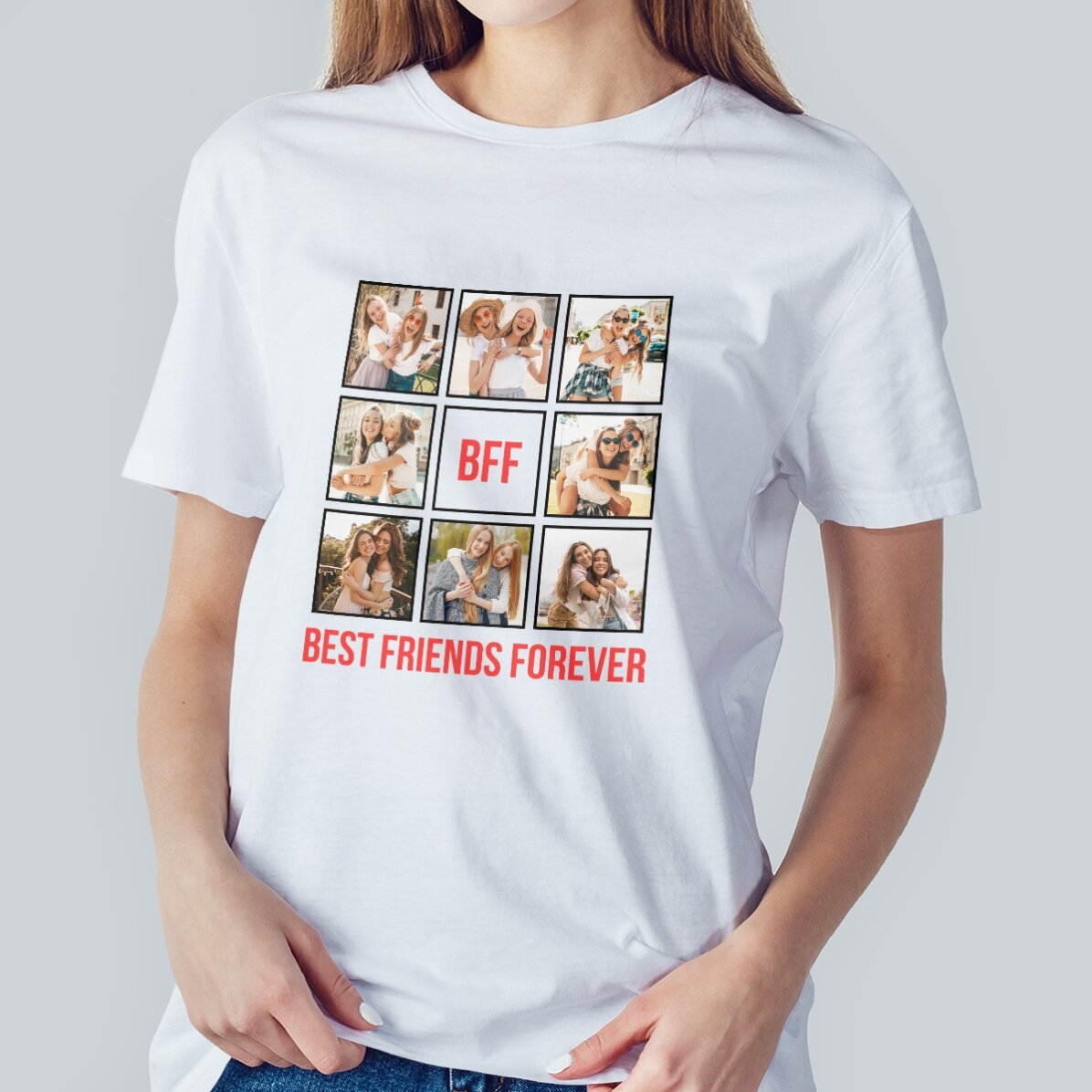 Maglietta in cotone personalizzata con 8 foto e testo - Best Friends Forever