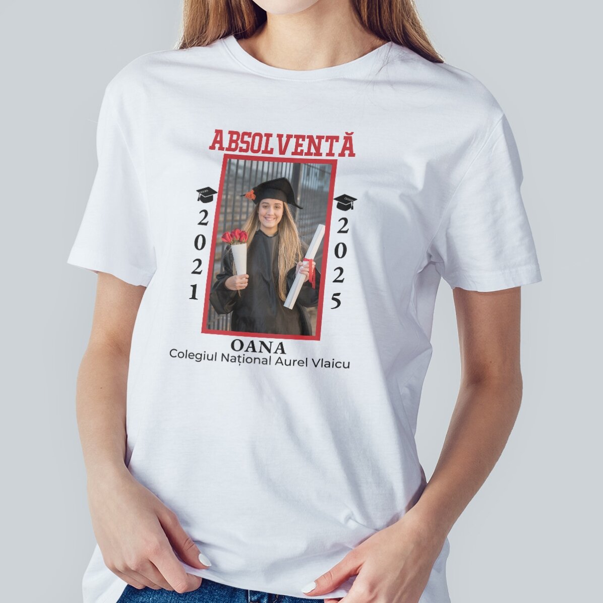 Personalised cotton T-shirt with photo and text - Graduation