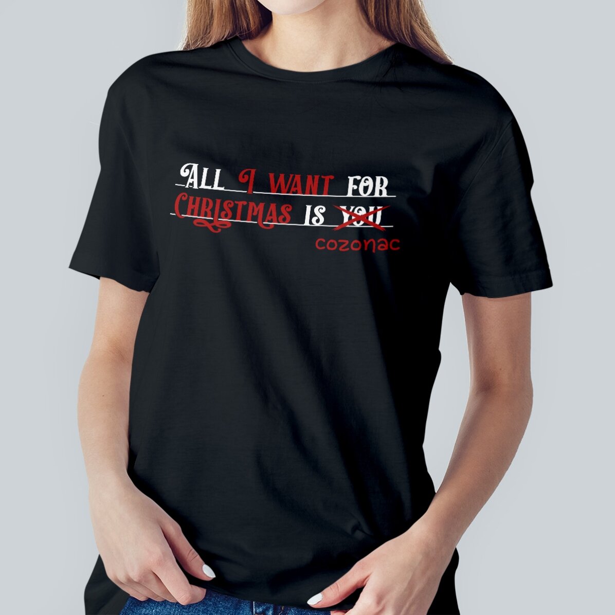Maglietta in cotone personalizzata con scritta - All I want for Christmas