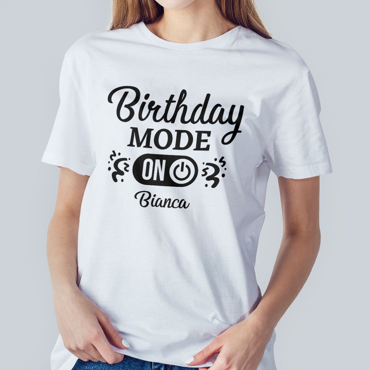 Maglietta in cotone personalizzata con scritta - Birthday Mode ON
