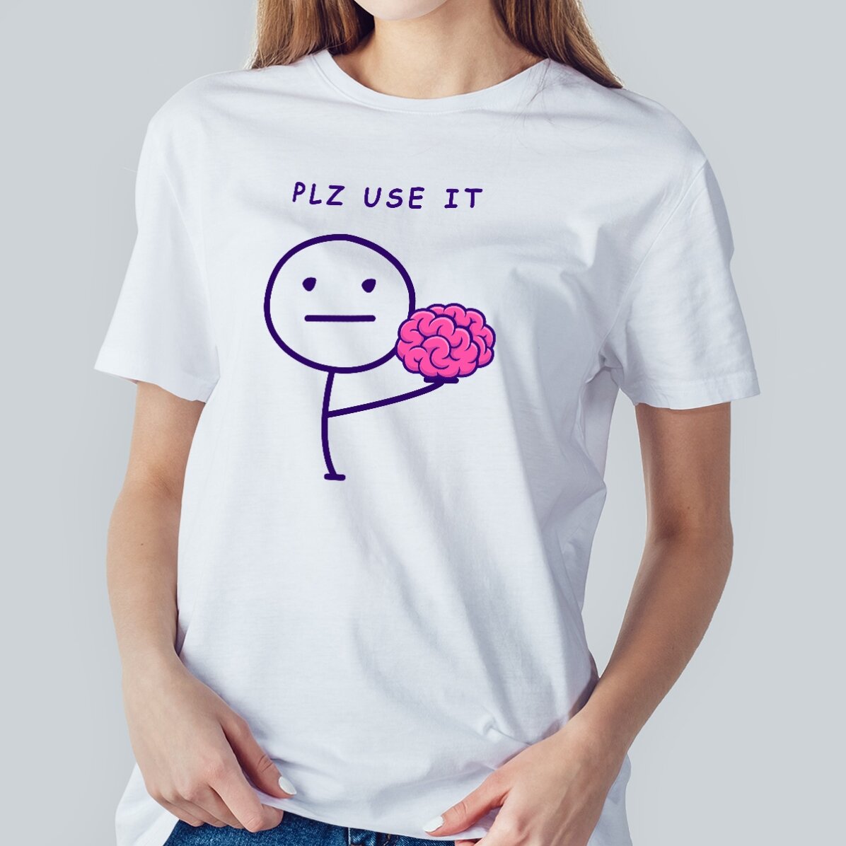 Maglietta in cotone personalizzata con scritta - Brain