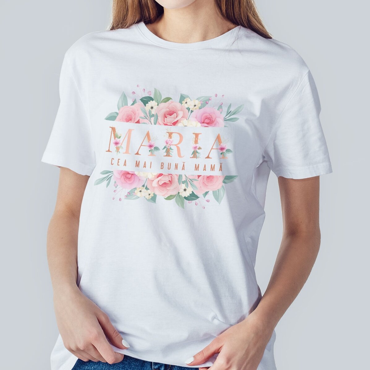 Maglietta in cotone personalizzata con scritta floreale - La mamma migliore