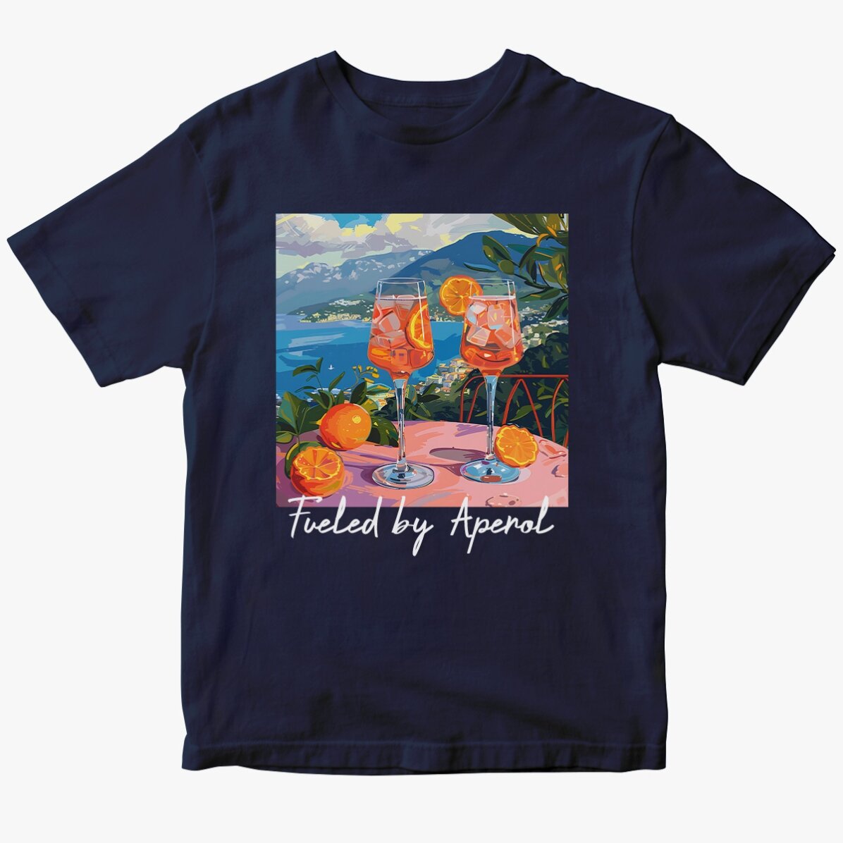 Custom cotton T-shirt with text - Fueled by Aperol