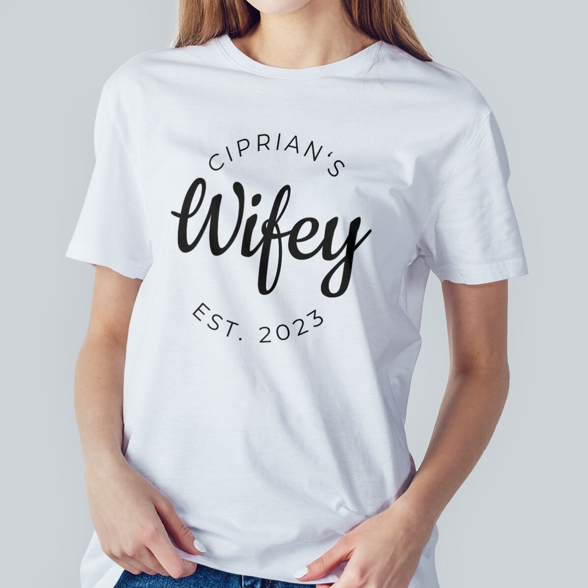 Maglietta in cotone personalizzata con scritta - Hubby & Wifey