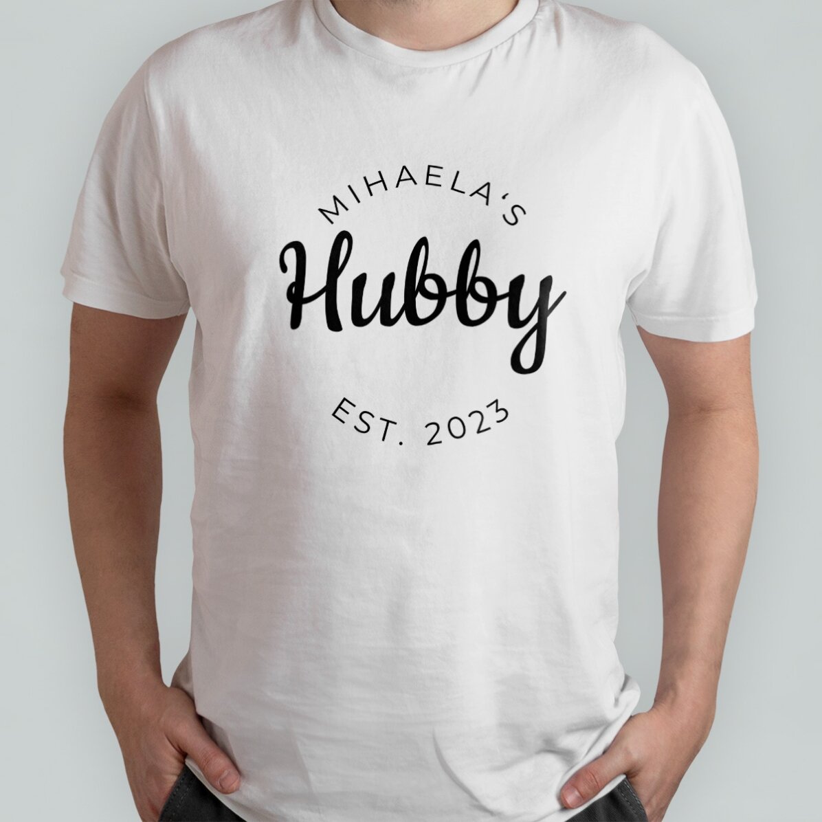 Maglietta in cotone personalizzata con scritta - Hubby & Wifey