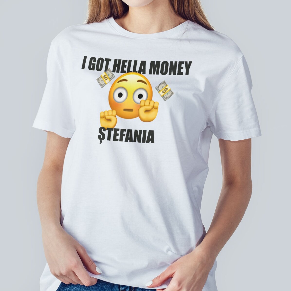 Maglietta in cotone personalizzata con la scritta - I got hella money