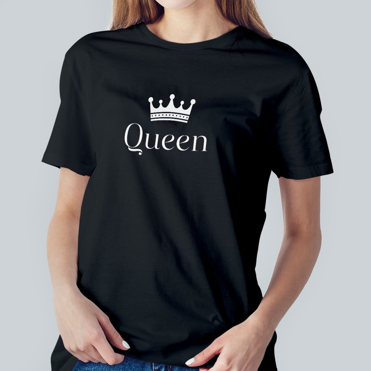 Maglietta in cotone personalizzata con scritta - King & Queen