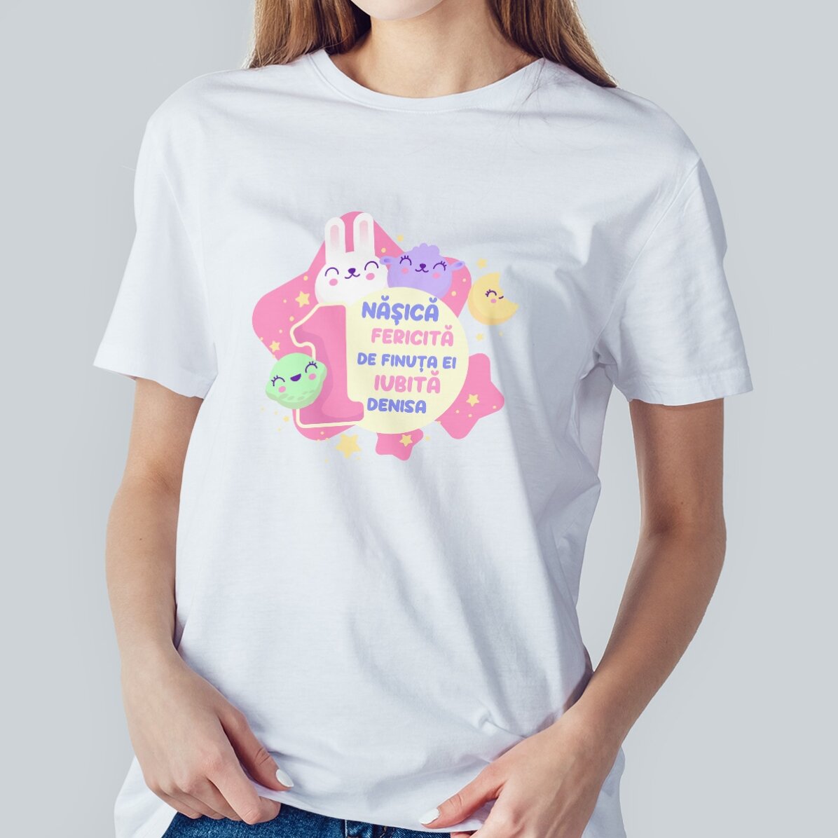 Maglietta in cotone personalizzata con scritta (modello per bambine) - Primo compleanno