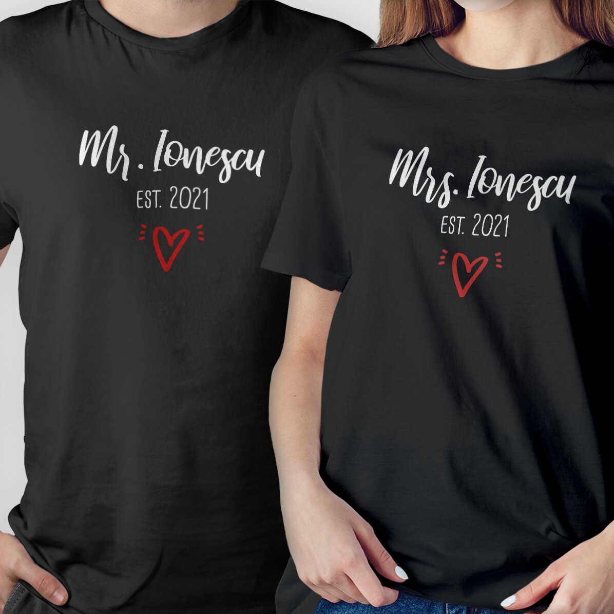 Maglietta in cotone personalizzata con scritta - Mr & Mrs