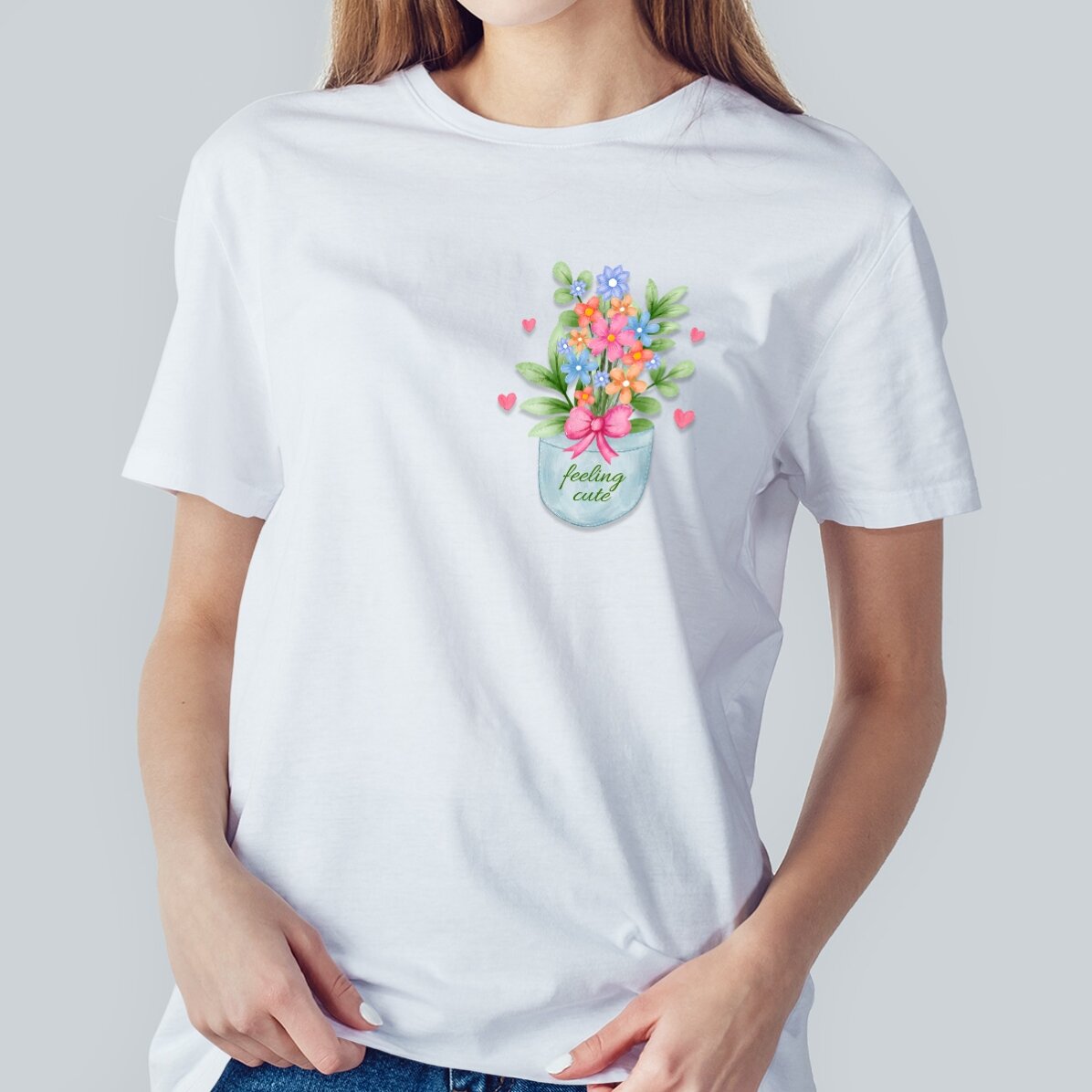 Maglietta in cotone personalizzata con scritta - Pocket flowers