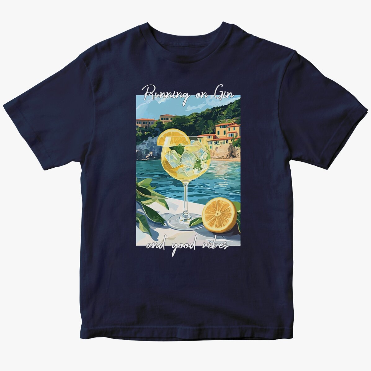 Maglietta in cotone personalizzata con scritta - Running on Gin