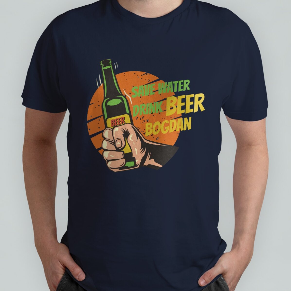 Maglietta in cotone personalizzata con la scritta "Save water, drink beer"