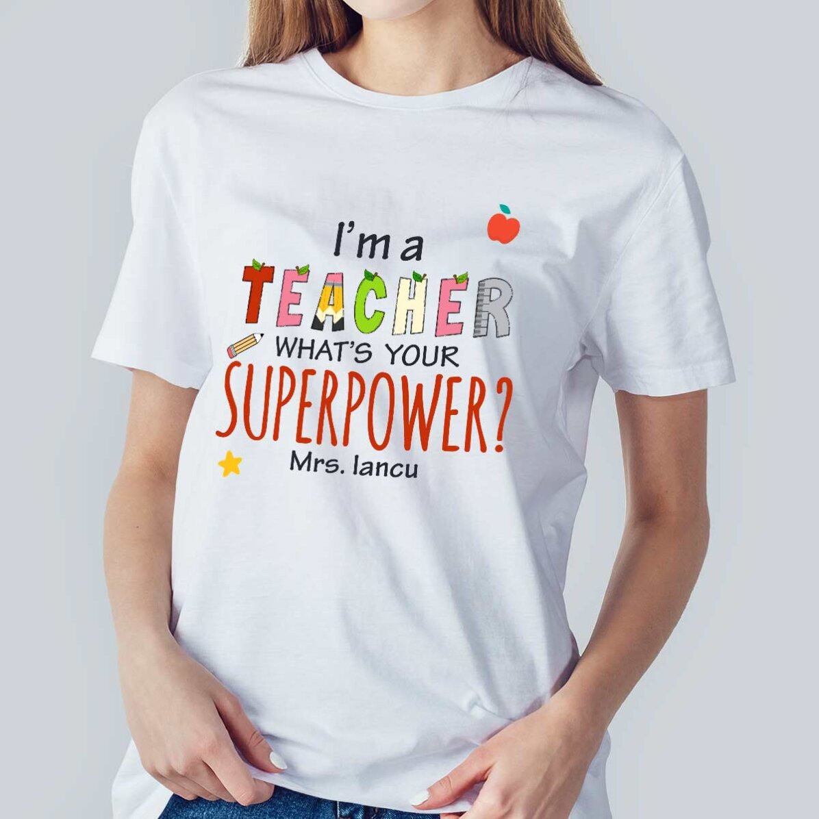 Maglietta in cotone personalizzata con scritta - Superpower