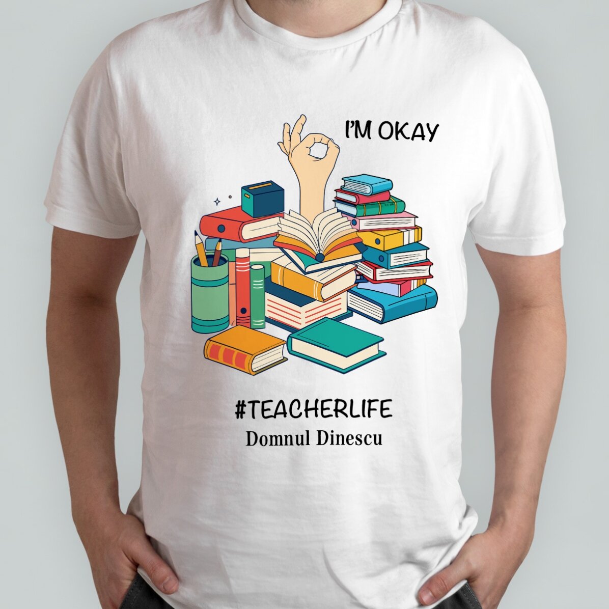 Maglietta in cotone personalizzata con scritta - #TEACHERLIFE