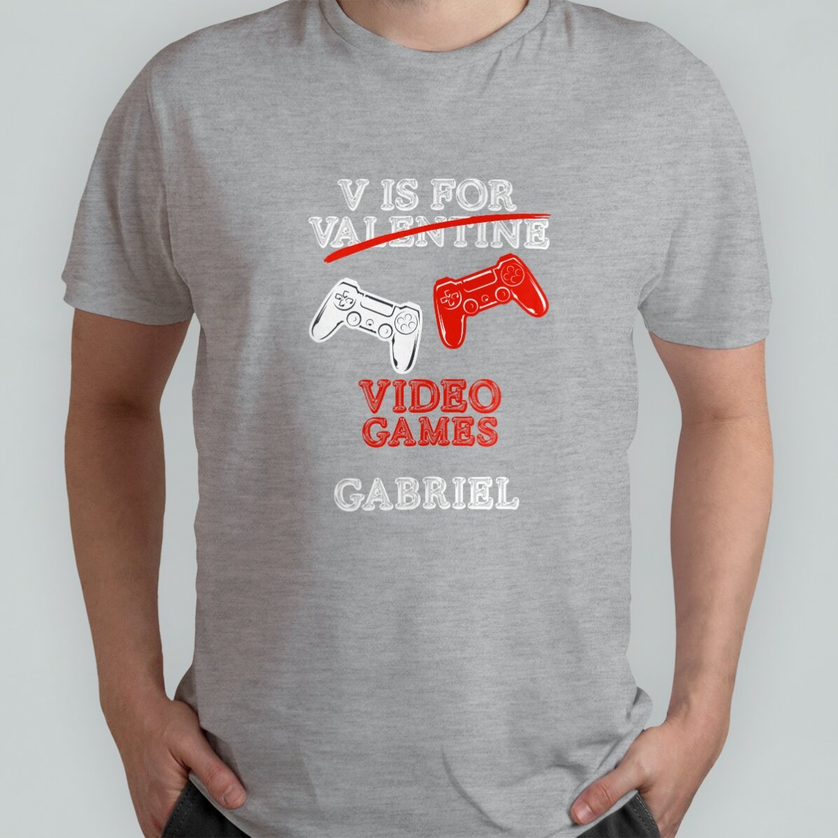 Maglietta in cotone personalizzata con scritta - V is for Video Games