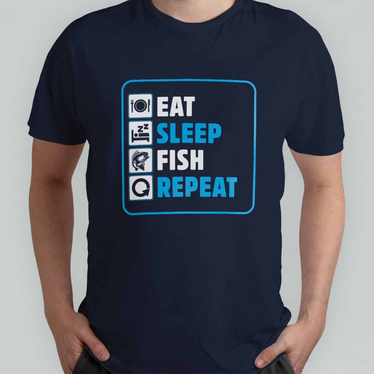 Maglietta personalizzata con scritta - Eat sleep fish repeat