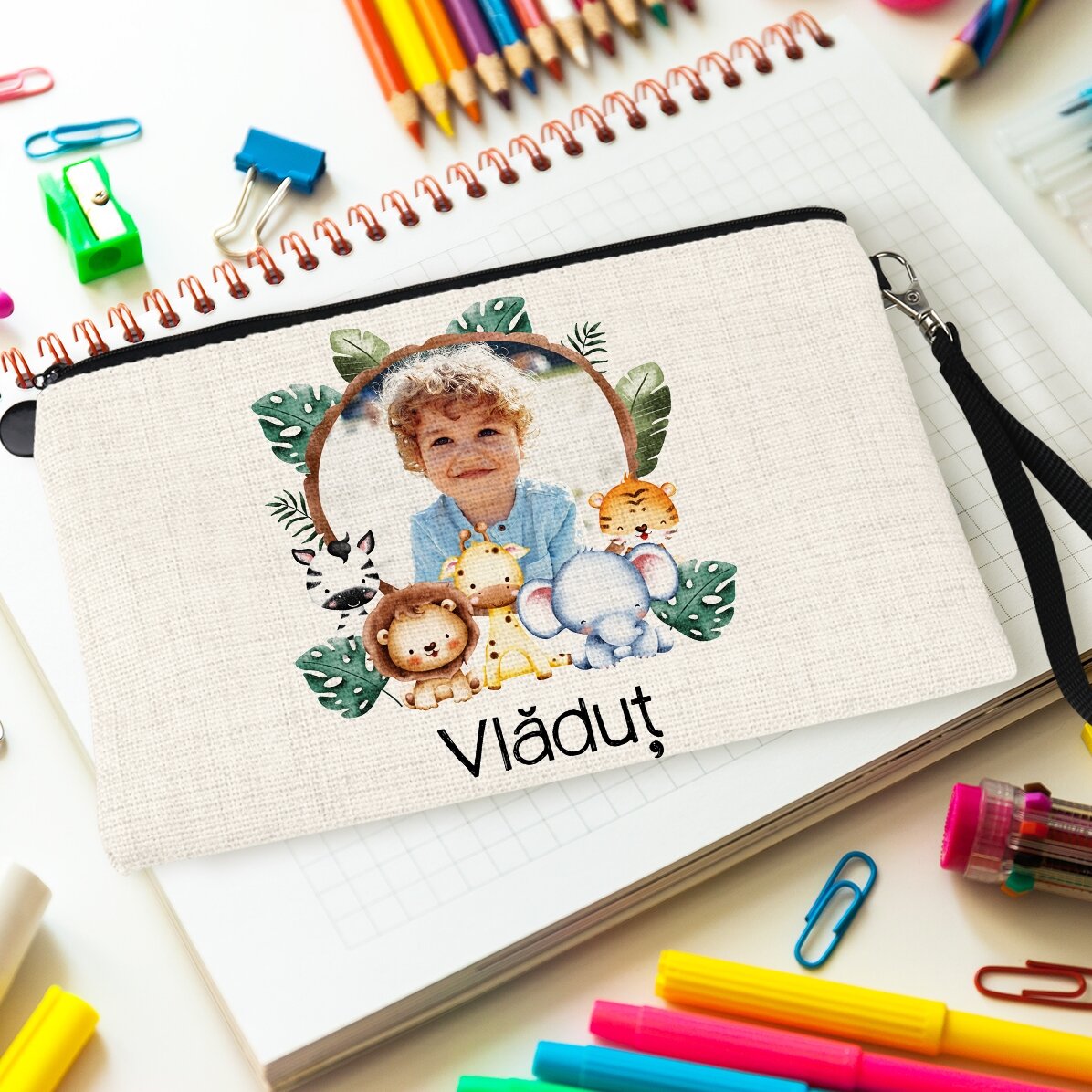 Personalised school kit with photo and text - Animals