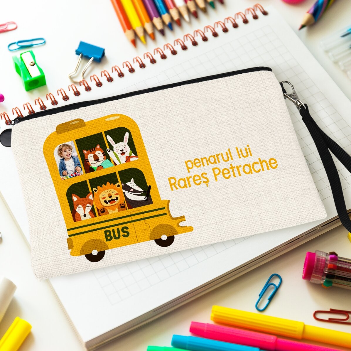 Kit scolastico personalizzato con foto e testo - Autobus