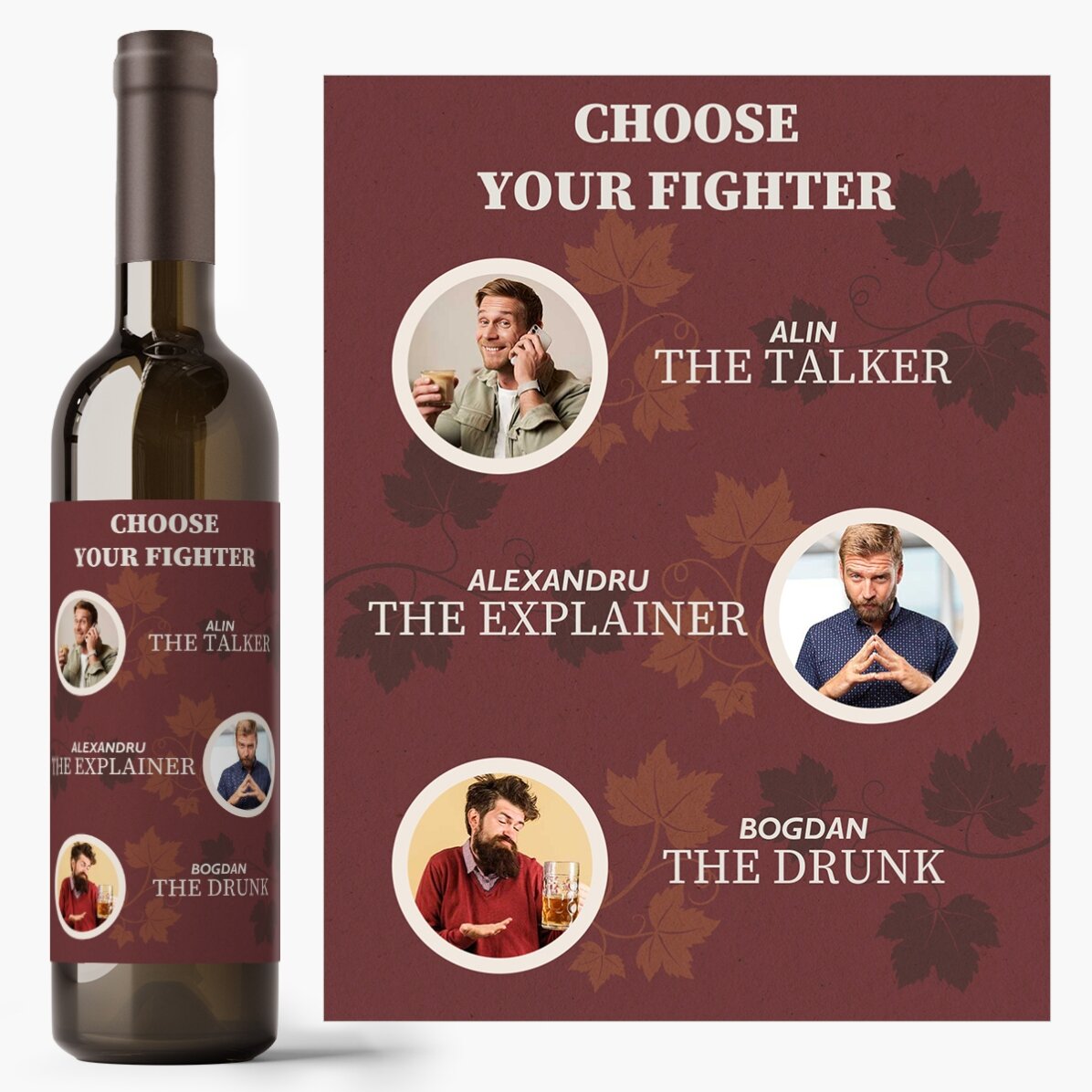 Vino personalizzato con 3 foto e un testo - Friendship Roles