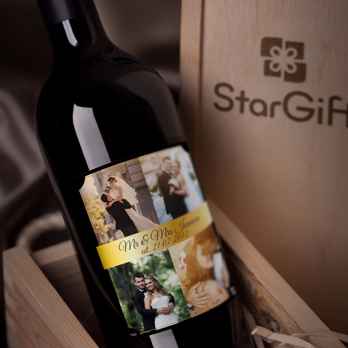 Vino personalizzato con 4 foto per una coppia