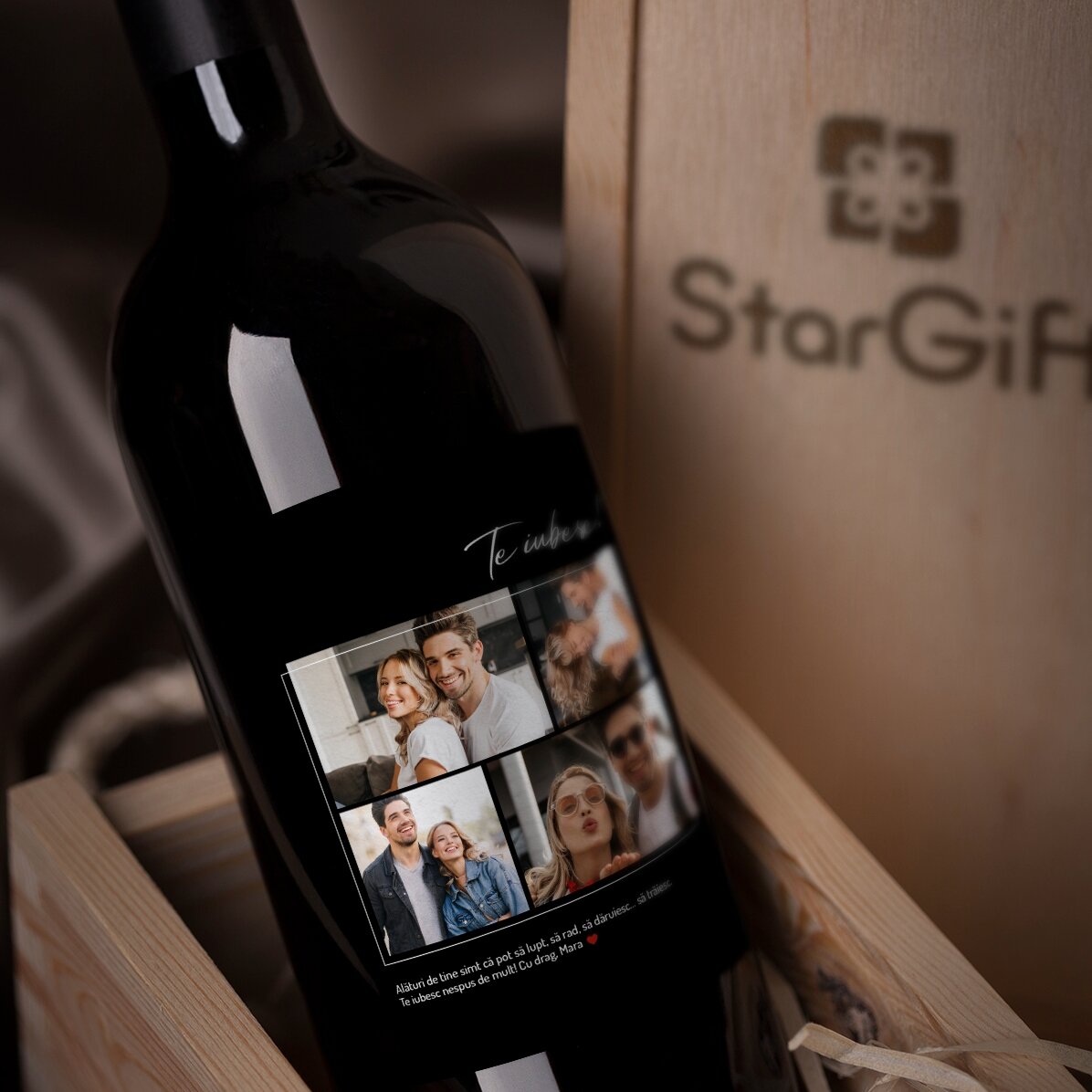 Vino personalizzato con 4 foto e un testo per il fidanzato