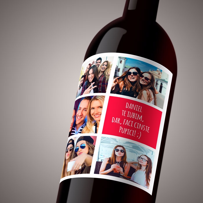 Vino personalizzato con 5 foto e un testo