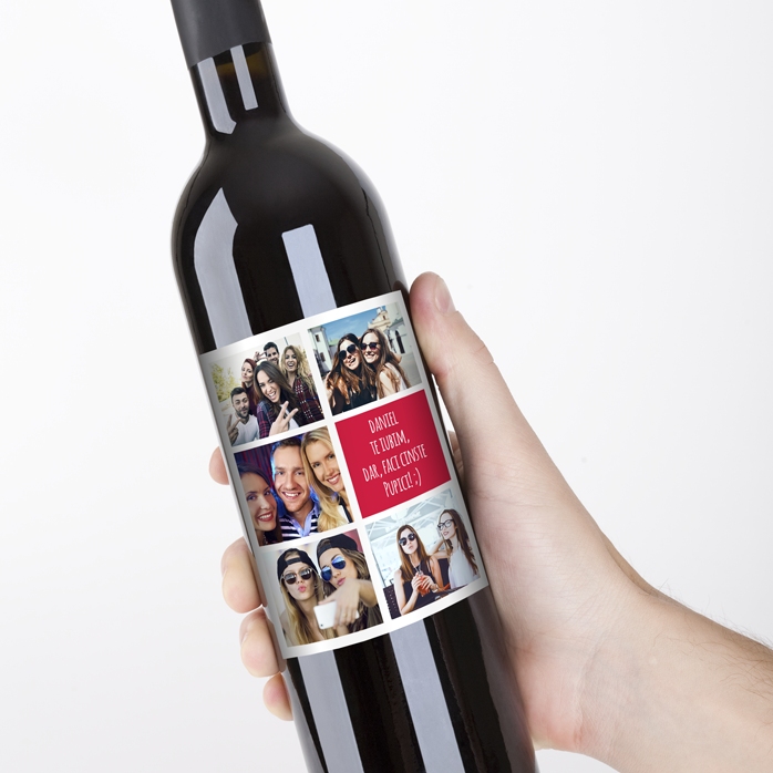 Vino personalizzato con 5 foto e un testo