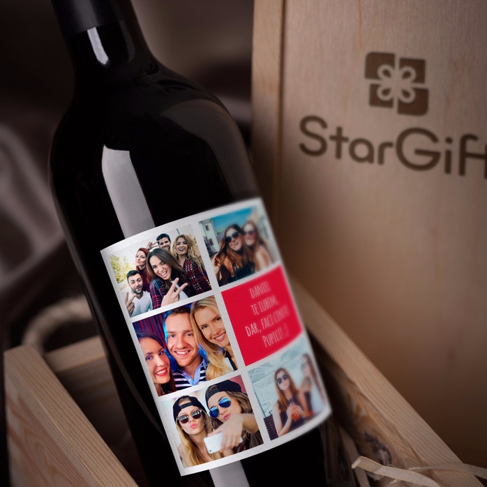 Vino personalizzato con 5 foto e un testo