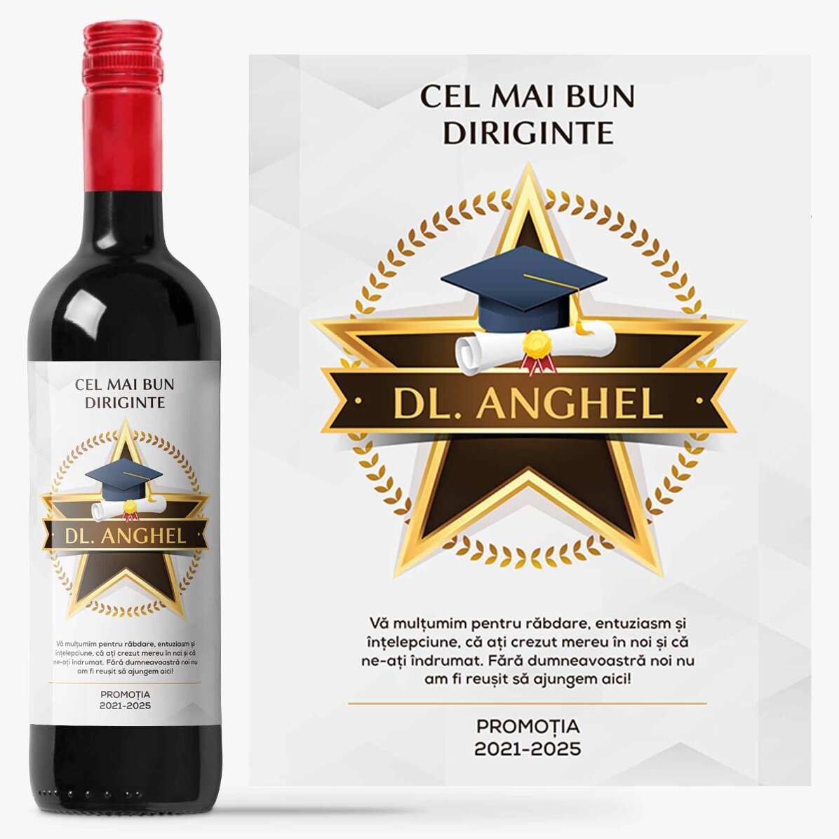 Vino personalizzato con un messaggio di ringraziamento per gli insegnanti